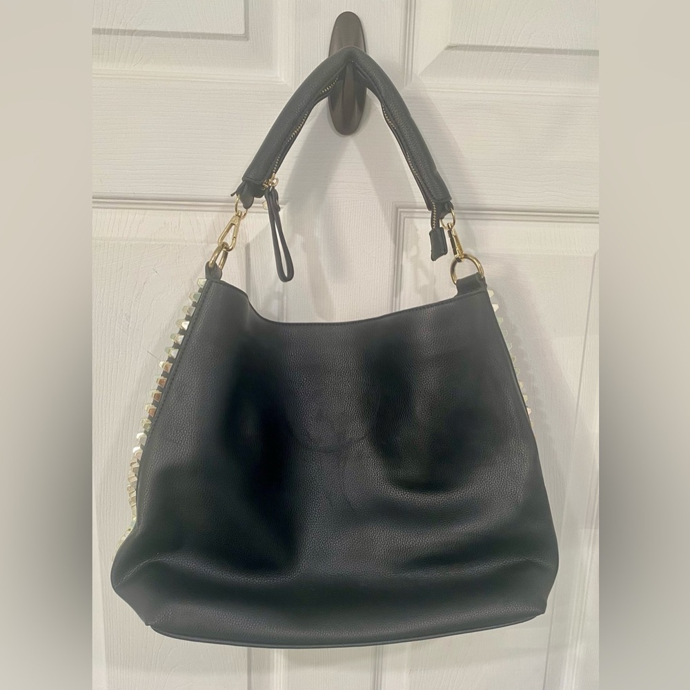 Chic Black Studded Hobo Bag